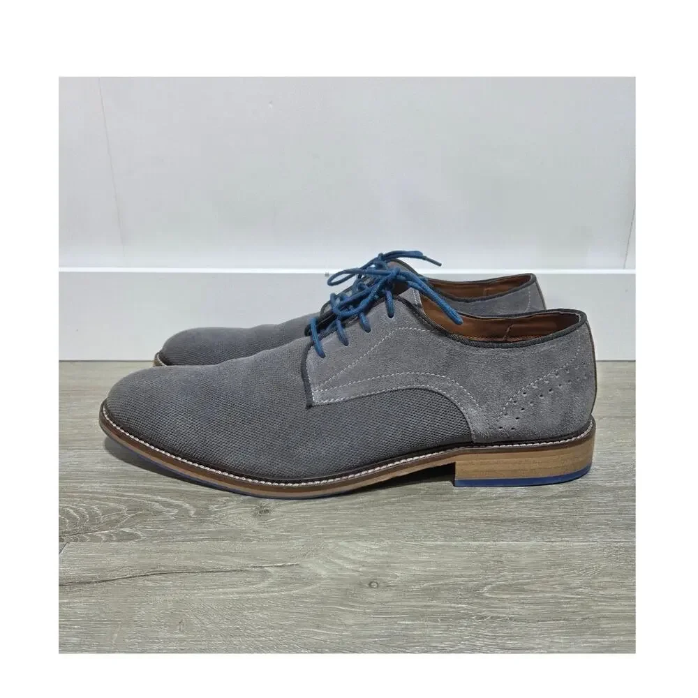 Stafford Men's Mison Gray Suede Water Resistant Oxford Dress Shoes Size 12